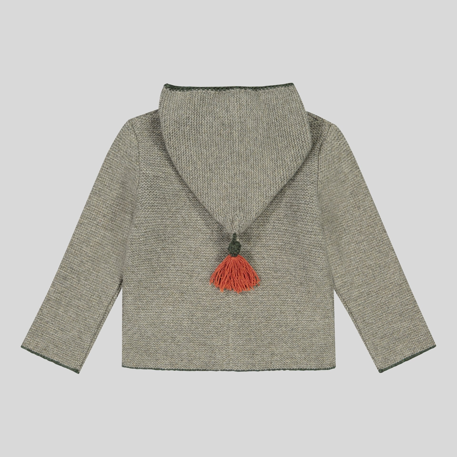 Kinder Kapuzenstrickjacke Linus, flechte/loden/orange