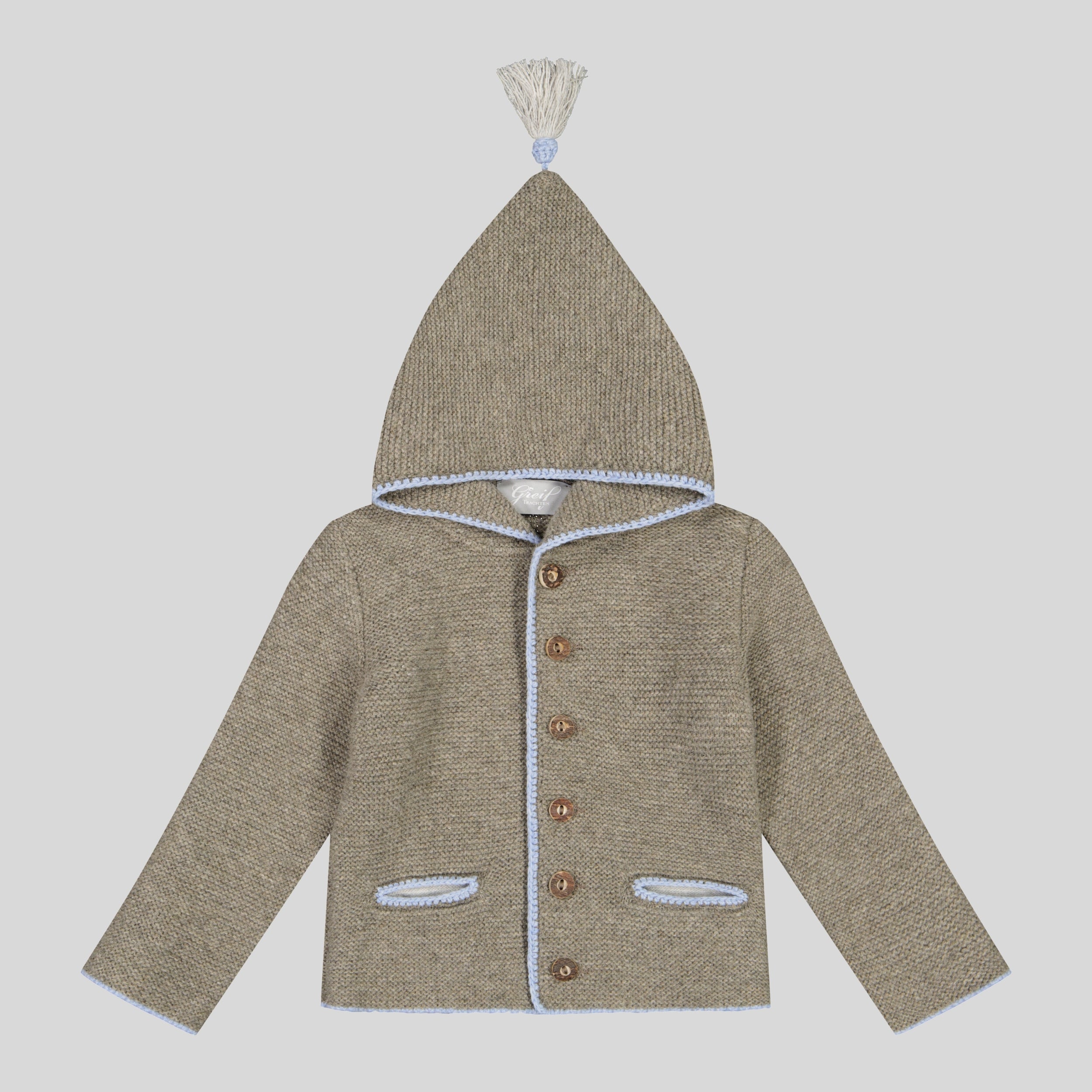 Kinder Kapuzenstrickjacke Linus kiesel/hellblau/hellgrau Bild 1