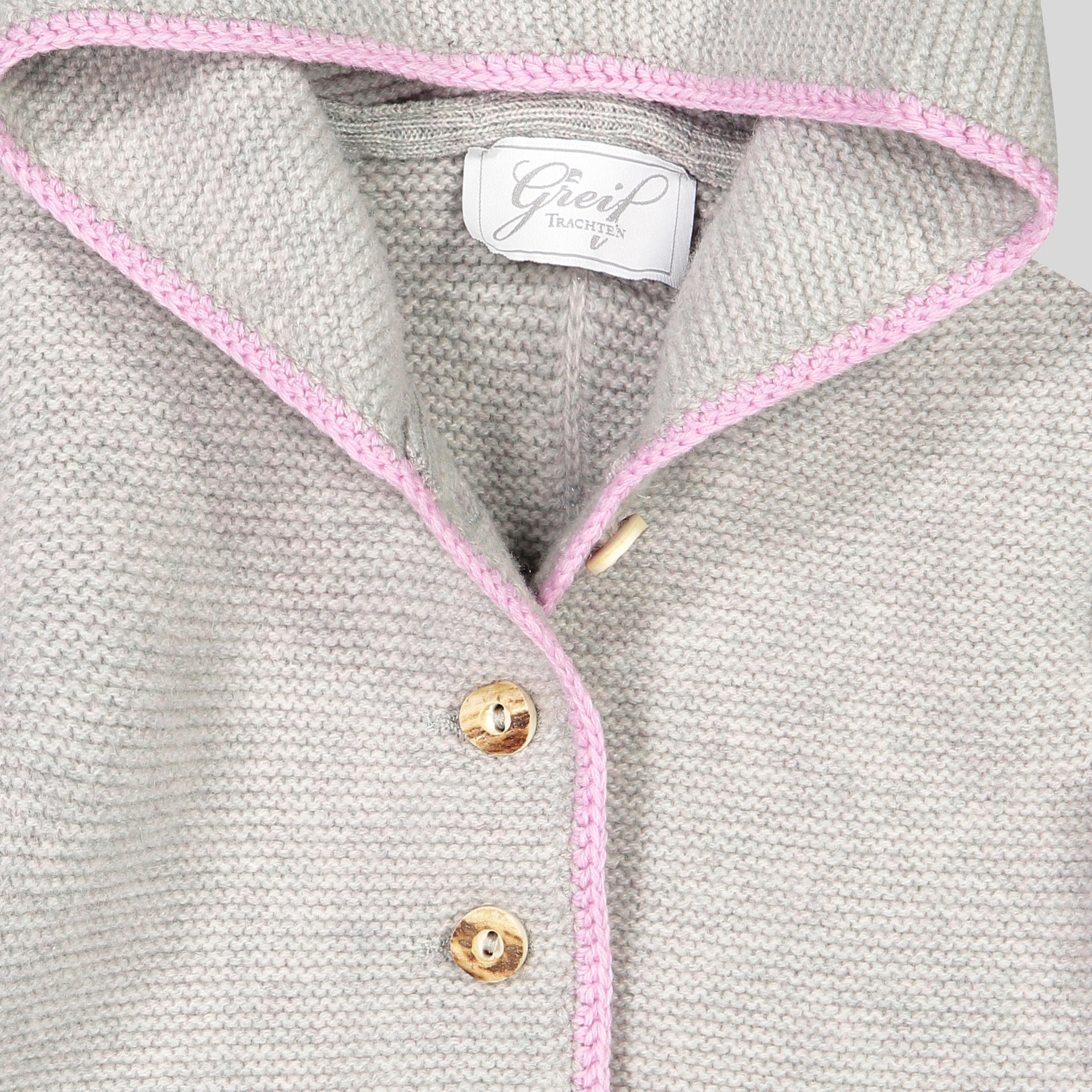 Kinder Kapuzenstrickjacke Leni, hellgrau/rosé/beere