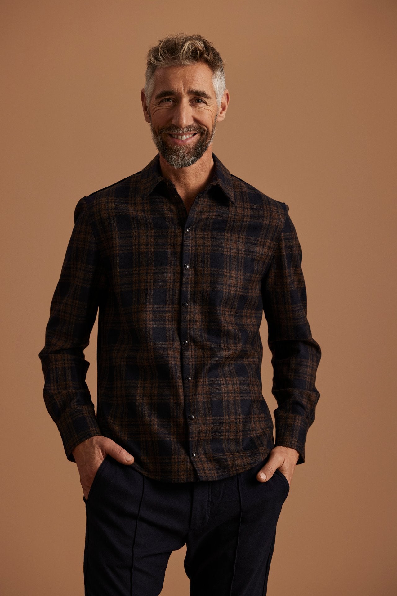 Flanellhemd Felix, braun/dkl.blau