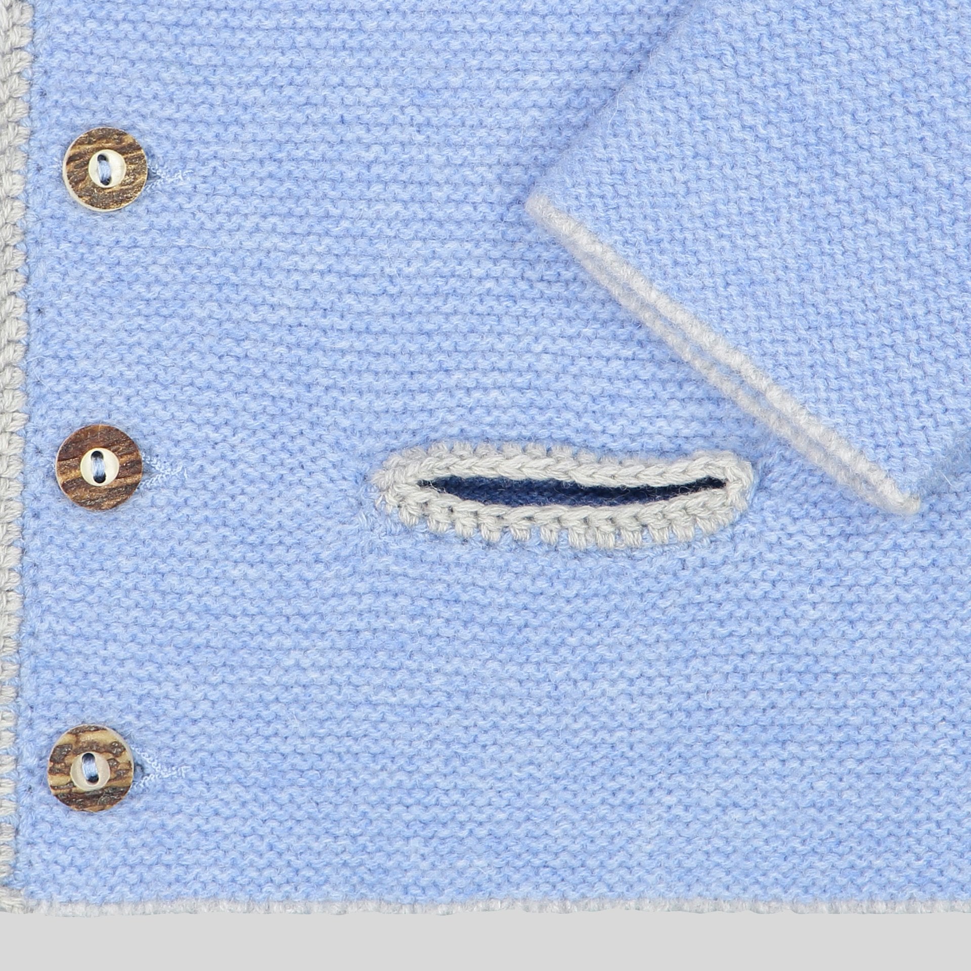 Kinder Kapuzenstrickjacke Linus, hellblau/silbergrau/mittelblau