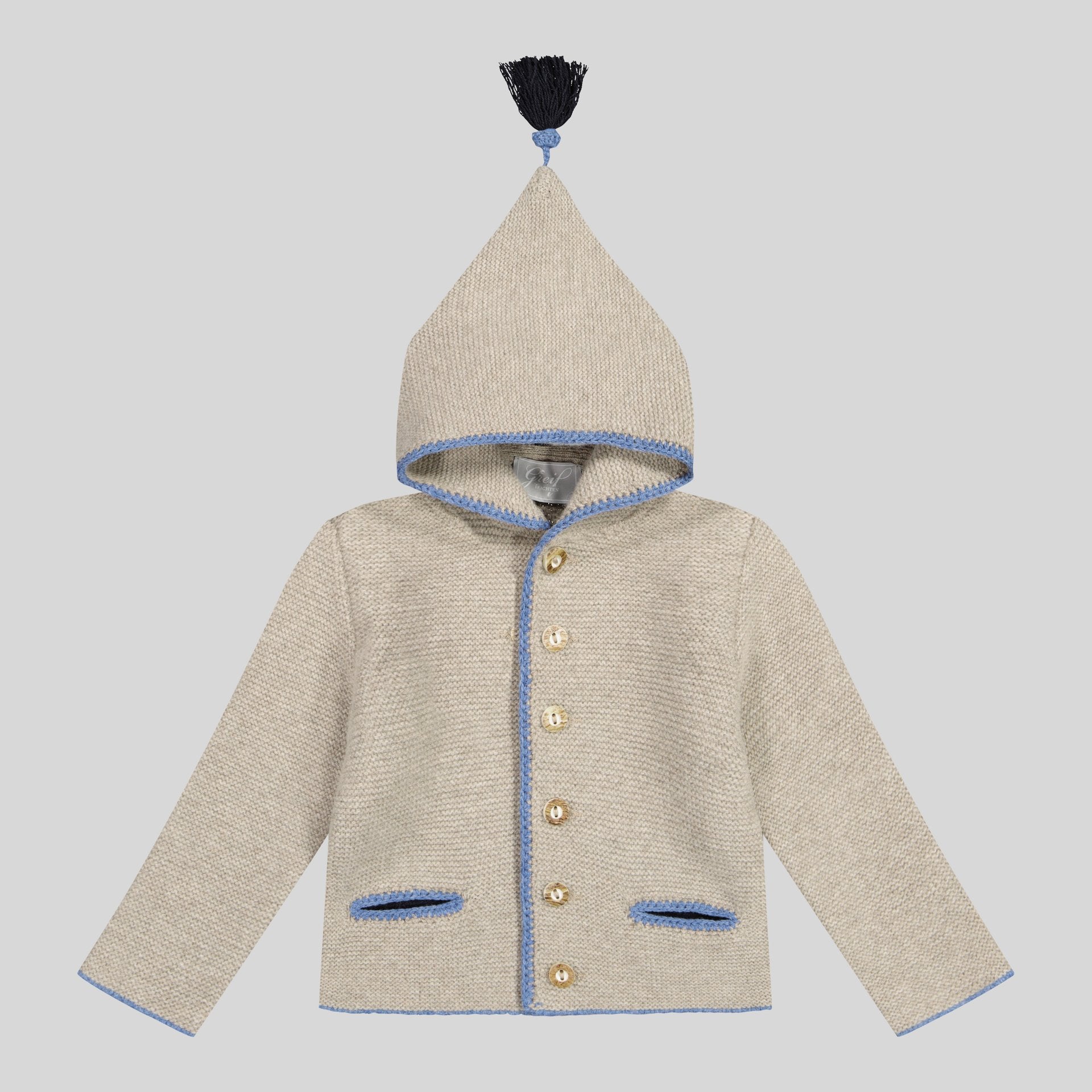 Kinder Kapuzenstrickjacke Linus, cobble/hellblau/dunkelblau