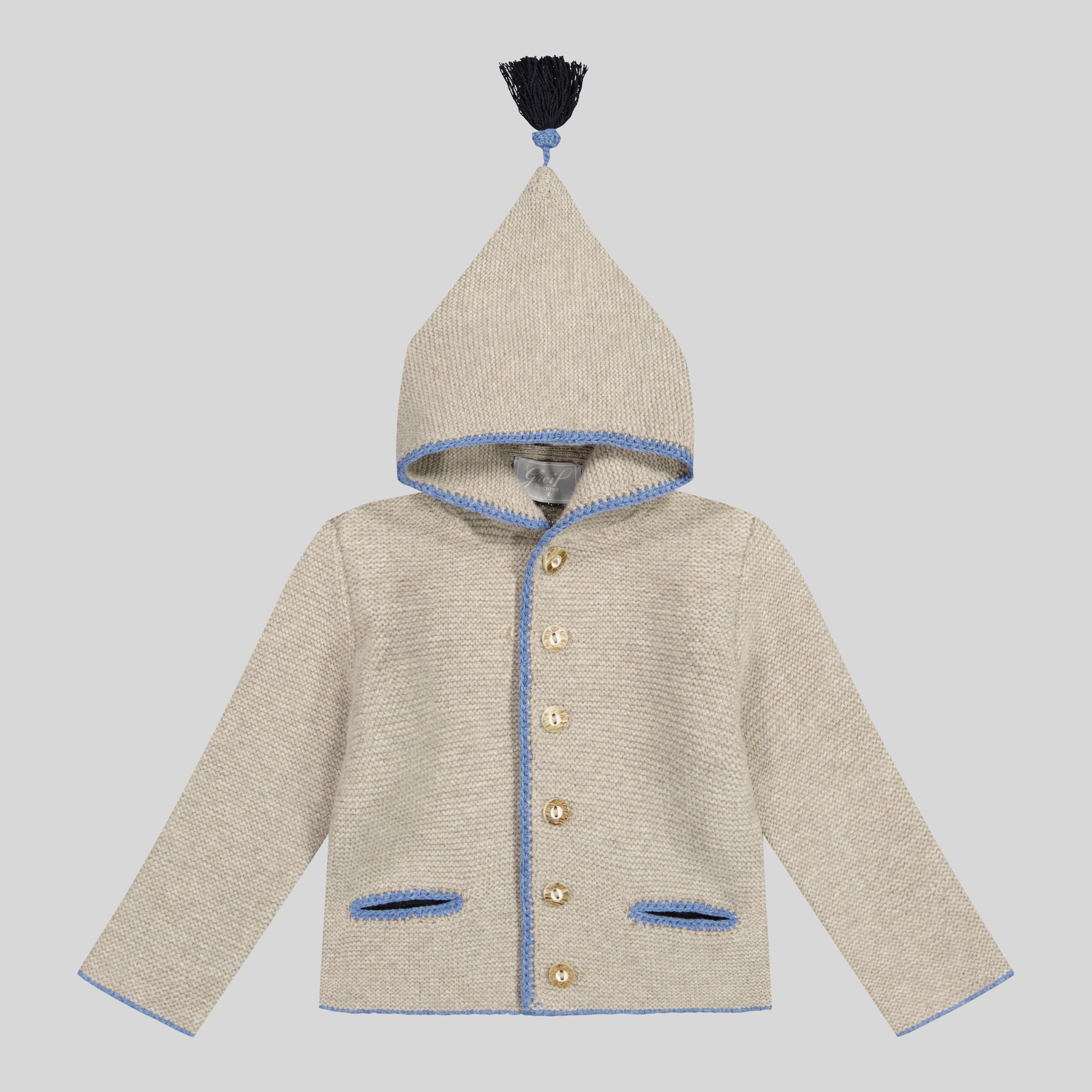 Kinder Kapuzenstrickjacke Linus, cobble/hellblau/dunkelblau