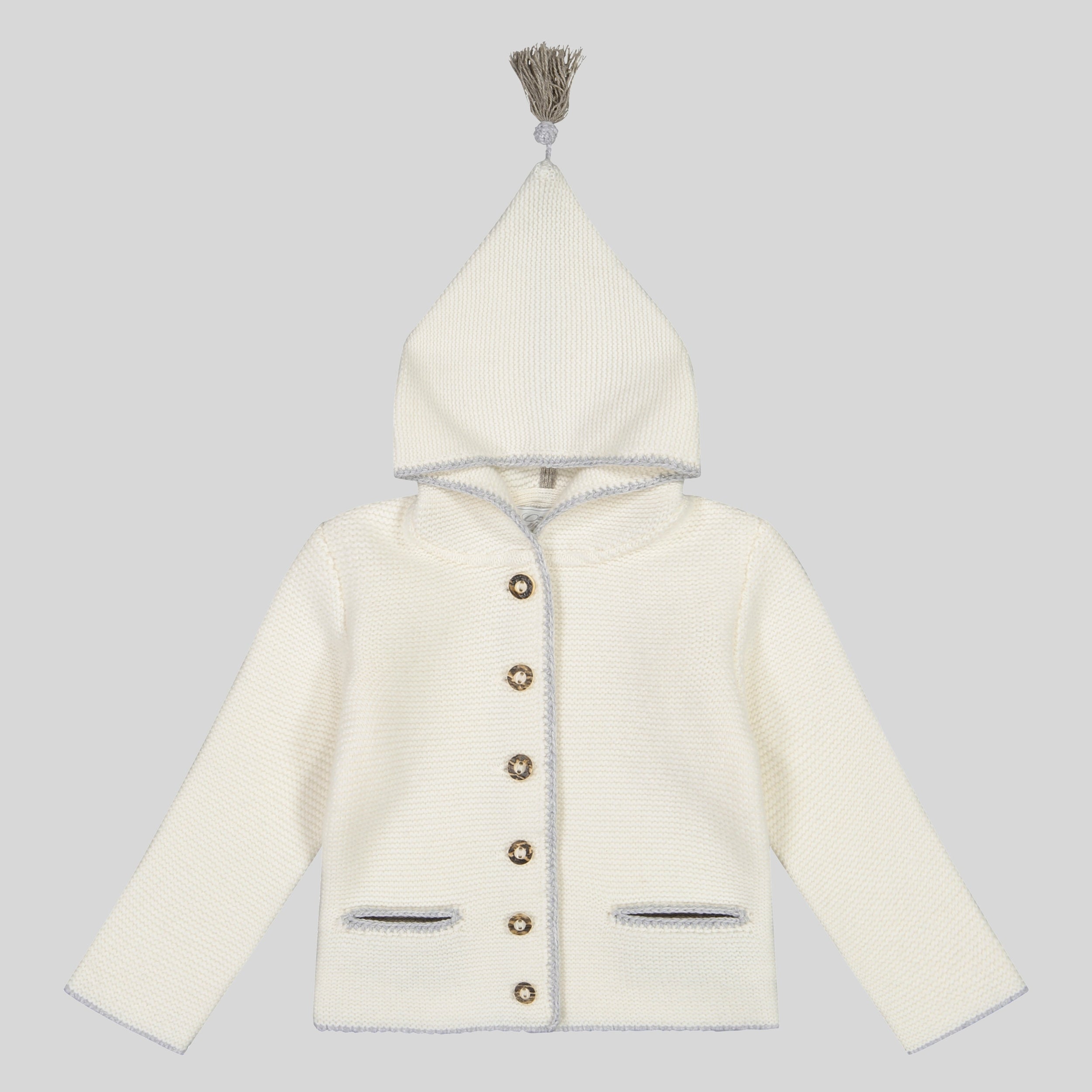 Kinder Kapuzenstrickjacke Leni creme/silbergrau/flechte  Bild 1