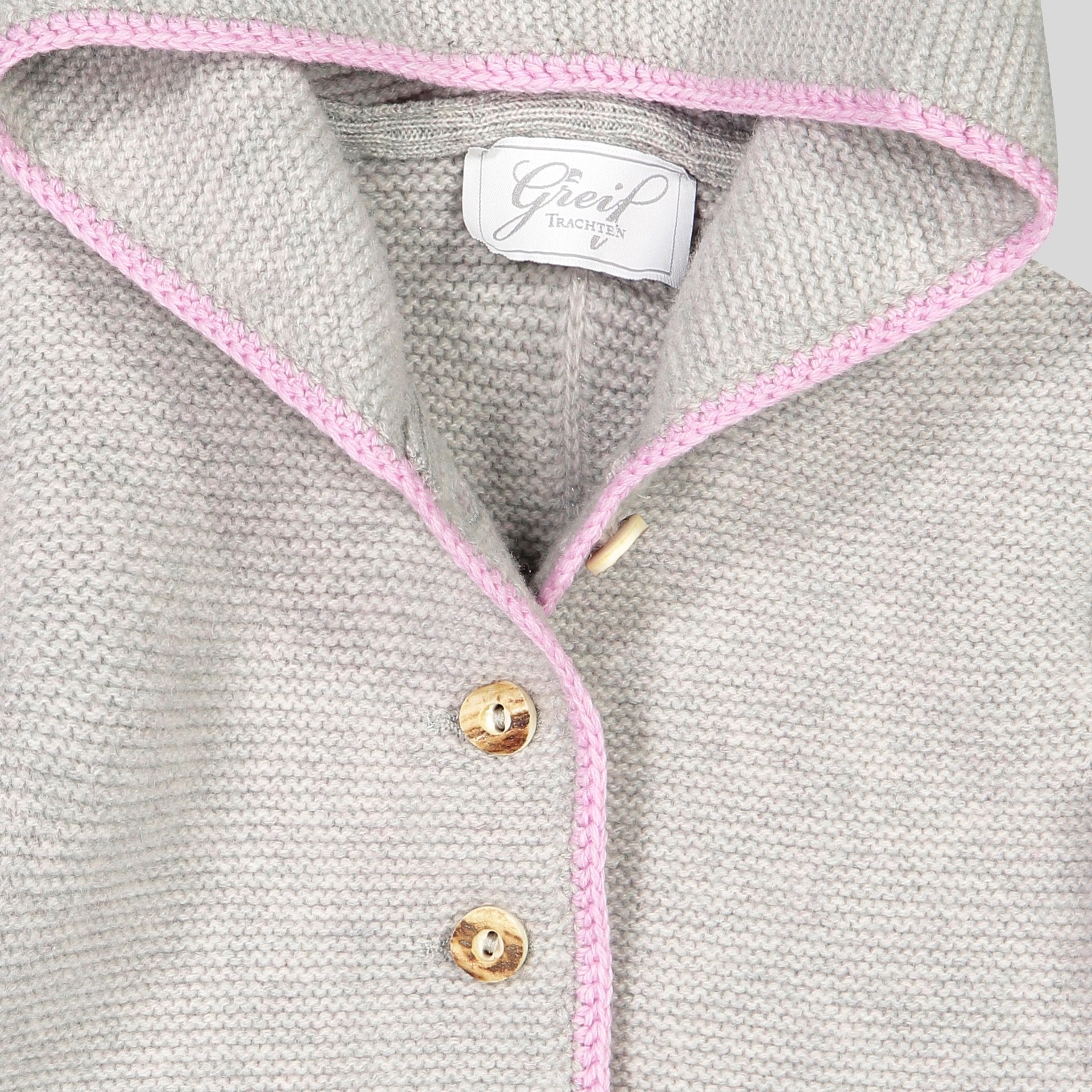 Kinder Kapuzenstrickjacke Leni hellgrau/rosé/beere  Bild 5