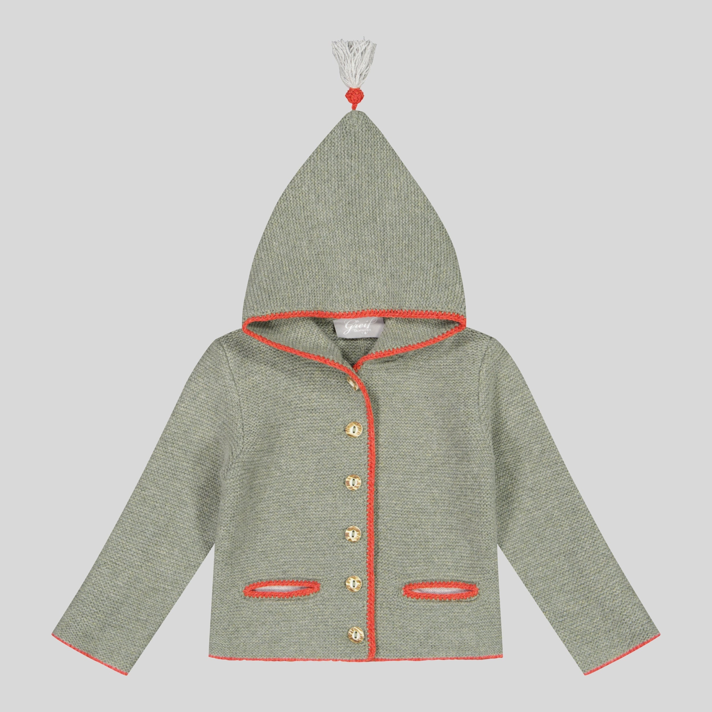 Kinder Kapuzenstrickjacke Linus flechte/orange/hellgrau  Bild 1