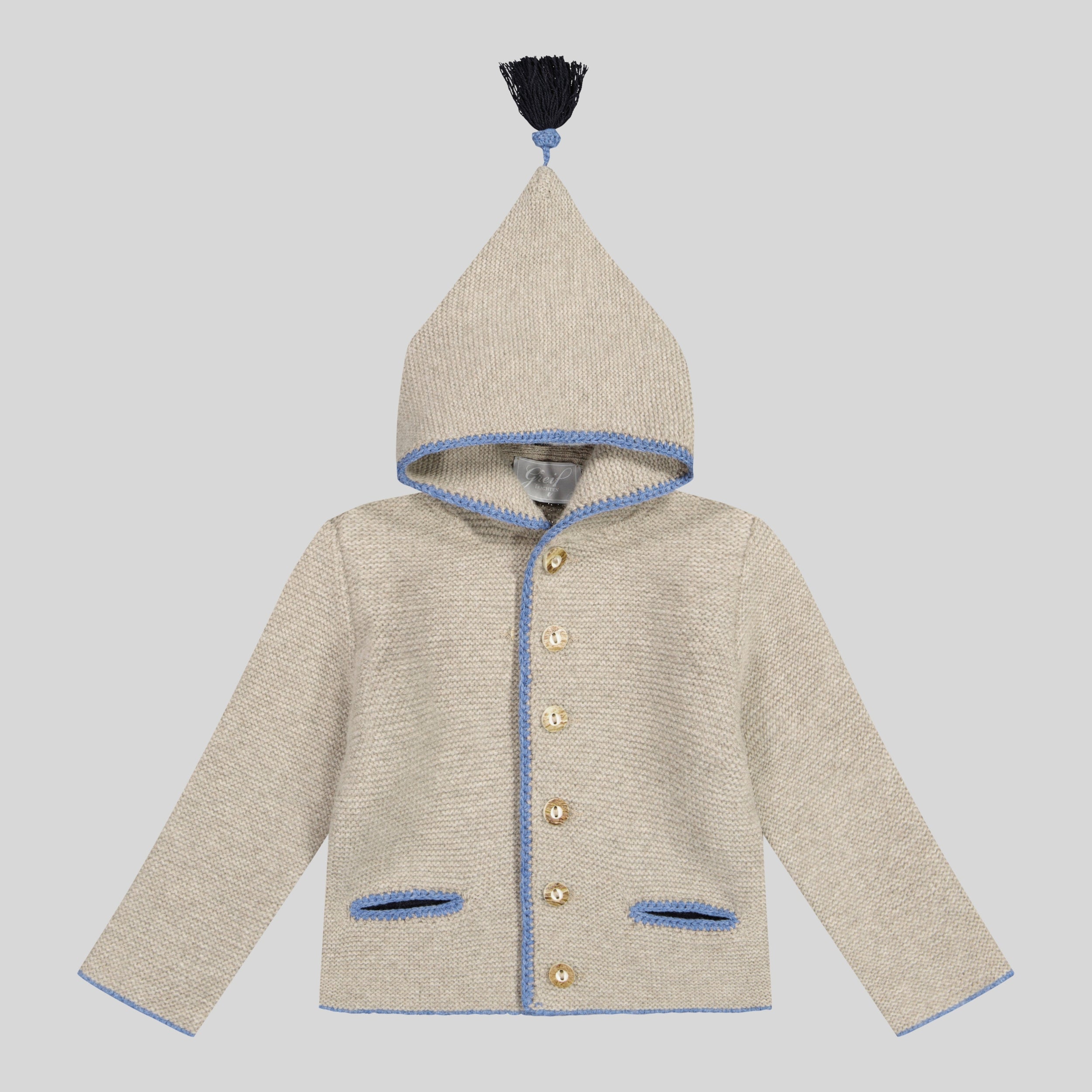 Kinder Kapuzenstrickjacke Linus cobble/hellblau/dunkelblau  Bild 1