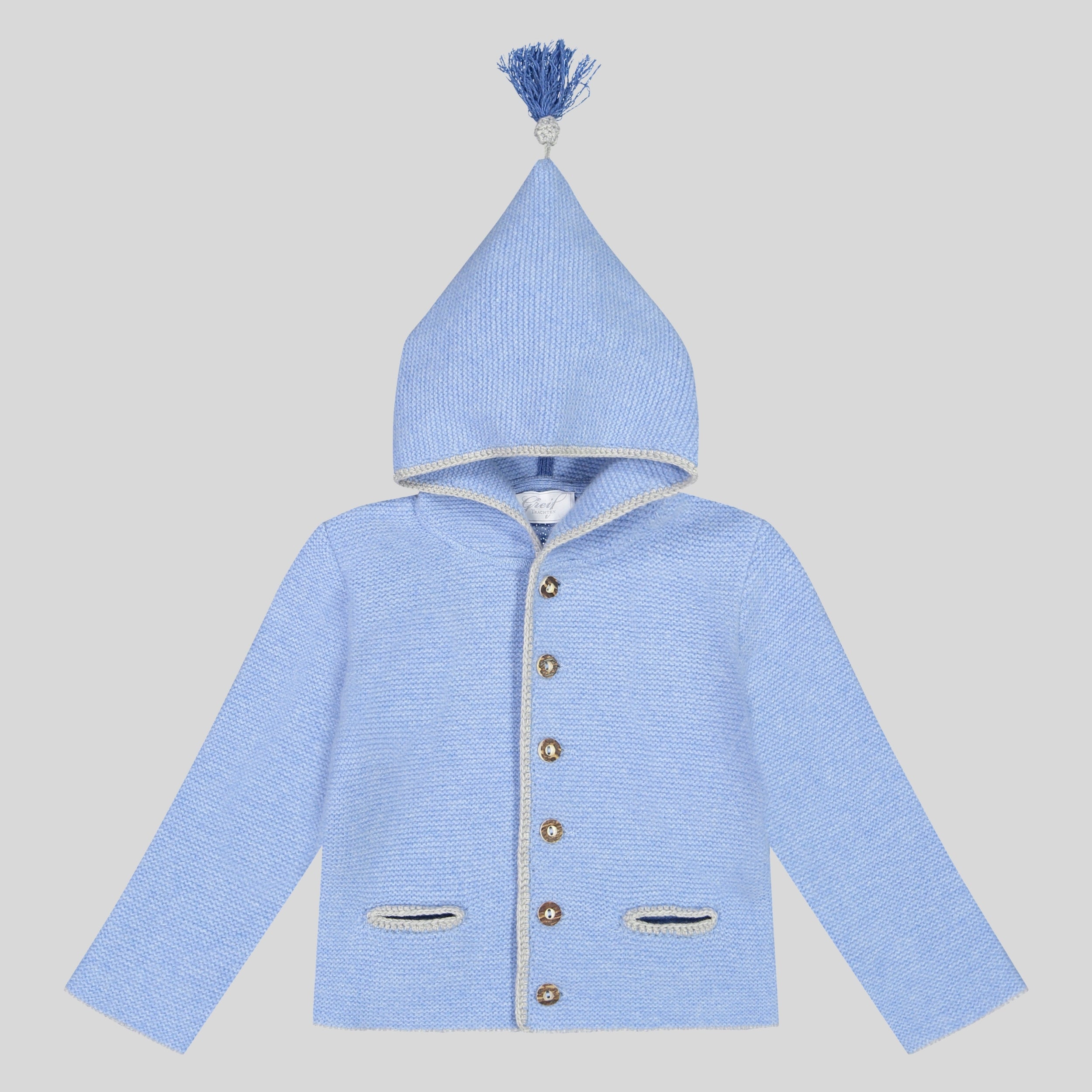 Kinder Kapuzenstrickjacke Linus hellblau/silbergrau/mittelblau  Bild 1