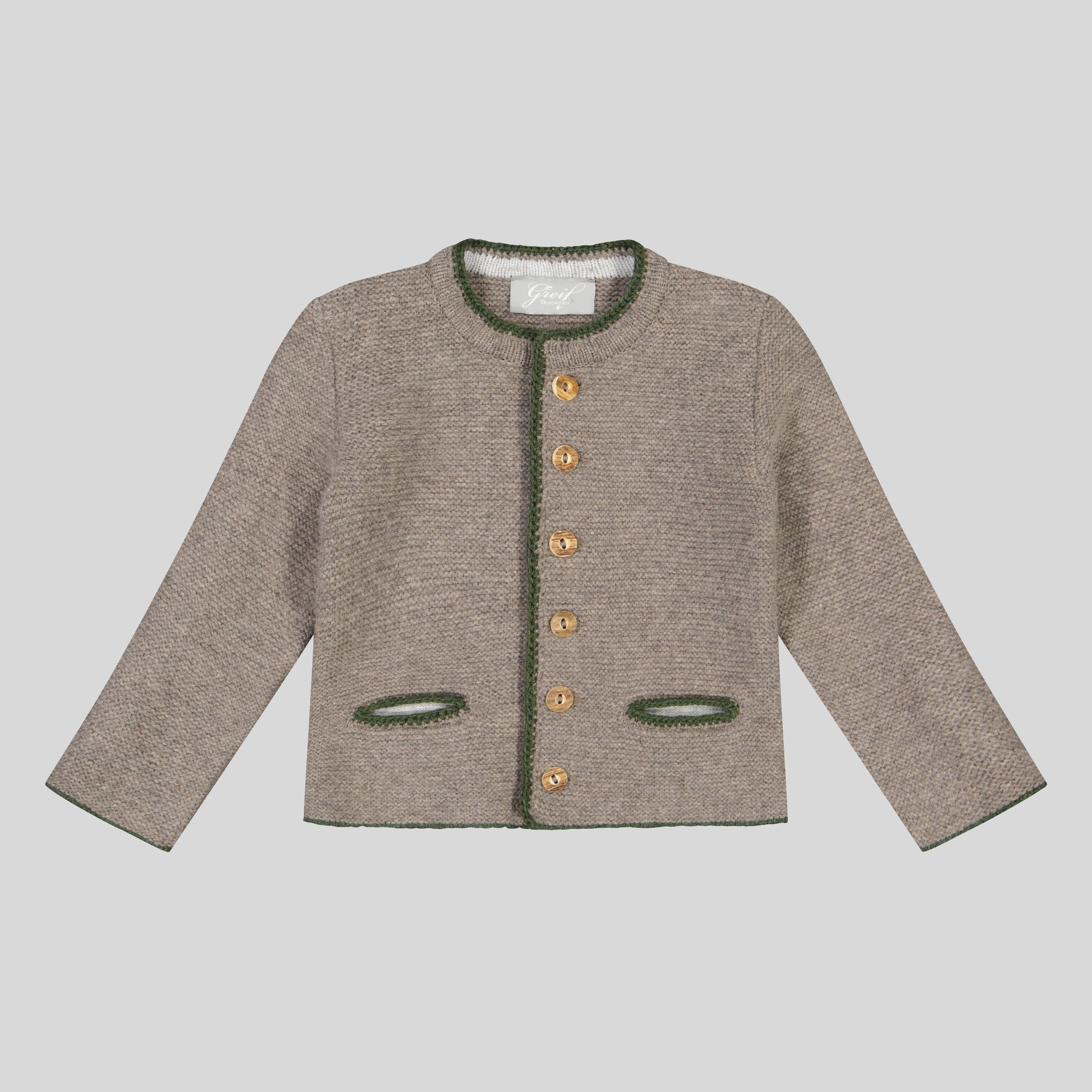 Kinder Strickjacke Moritz, kiesel/loden/hellgrau