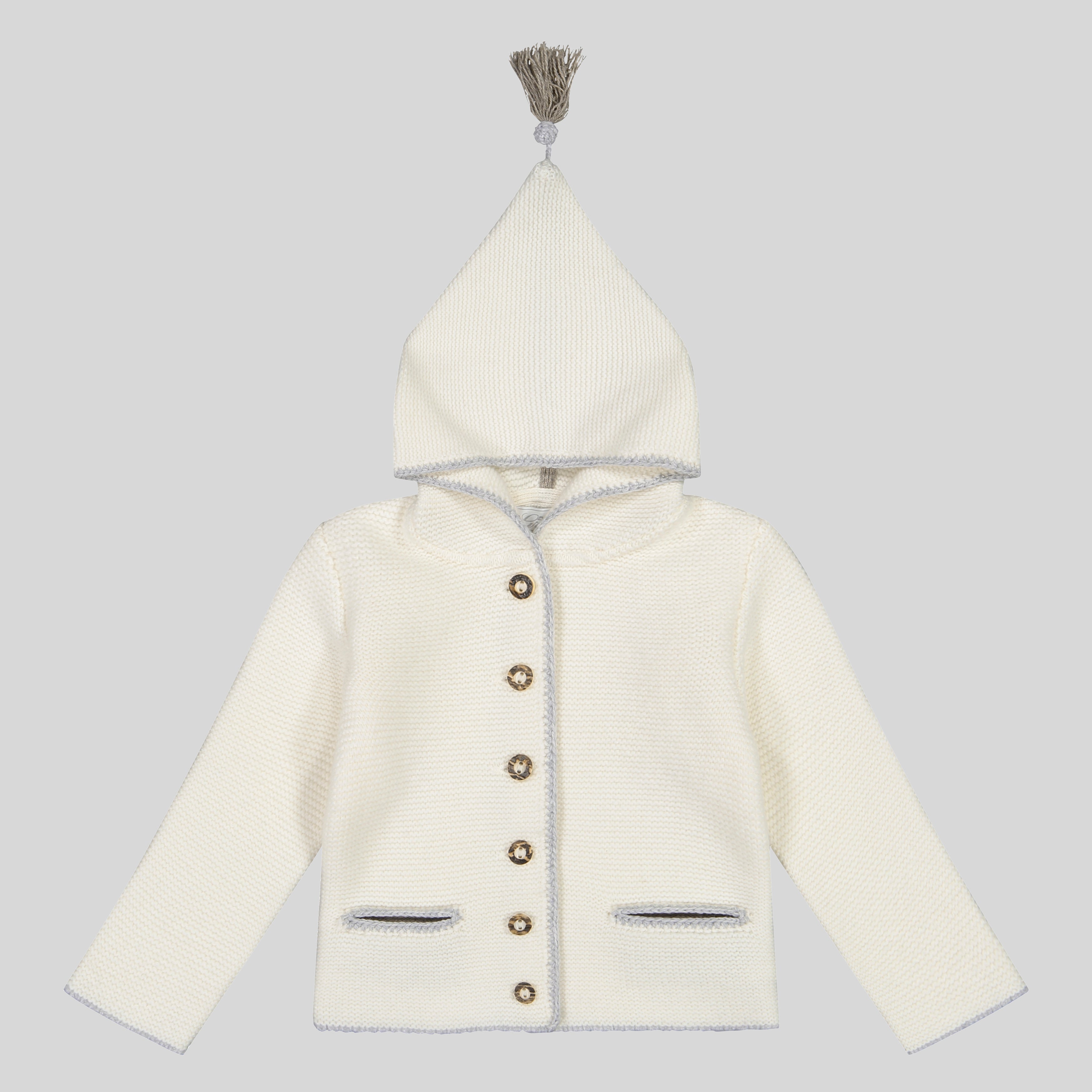 Kinder Kapuzenstrickjacke Leni, creme/silbergrau/flechte
