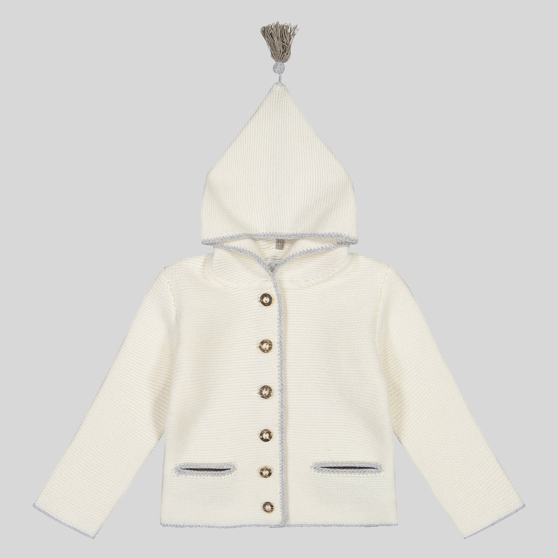 Kinder Kapuzenstrickjacke Leni, creme/silbergrau/flechte