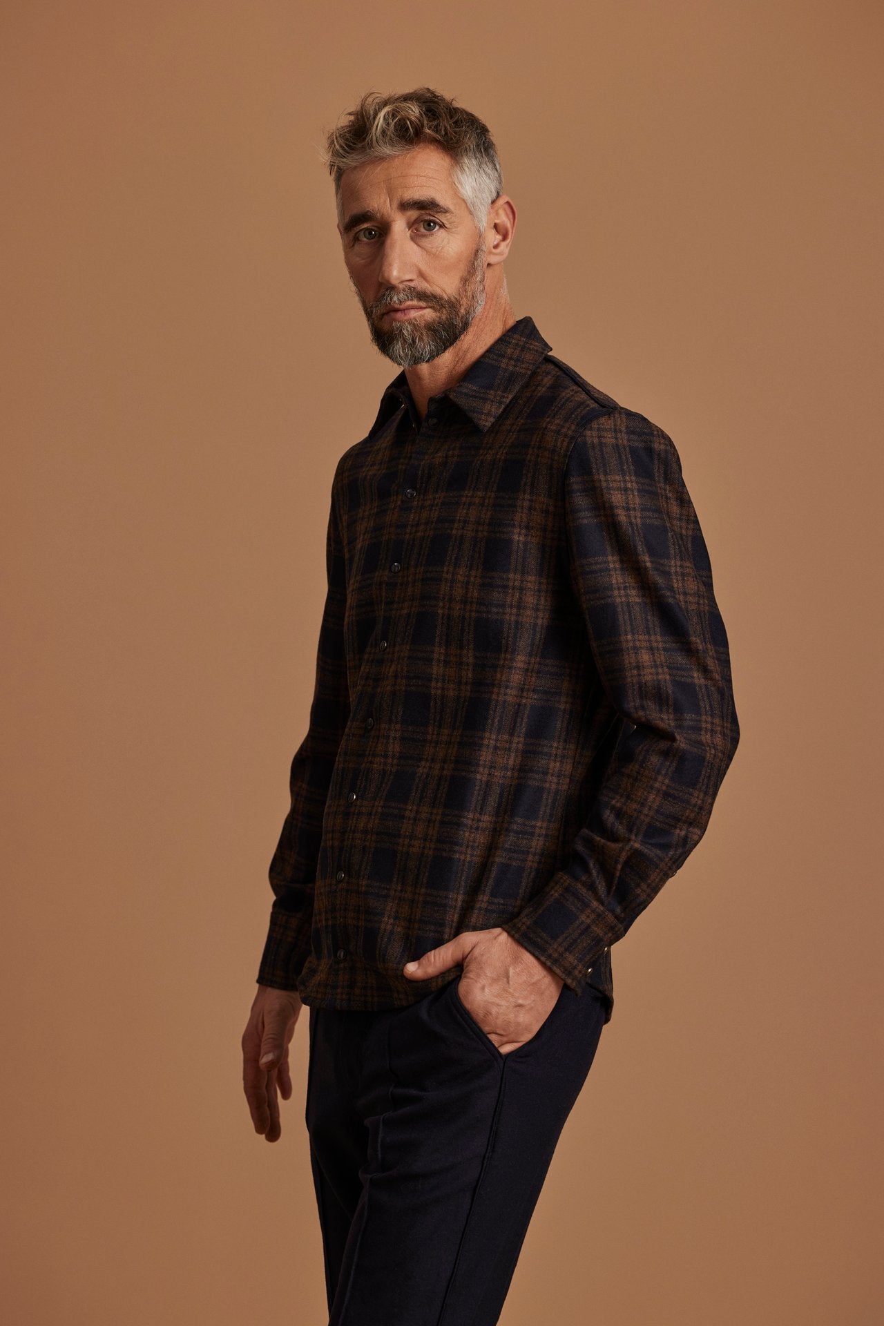 Flanellhemd Felix, braun/dkl.blau
