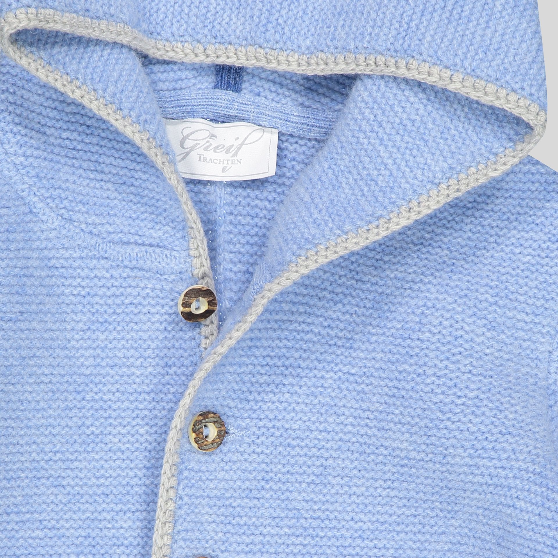 Kinder Kapuzenstrickjacke Linus, hellblau/silbergrau/mittelblau