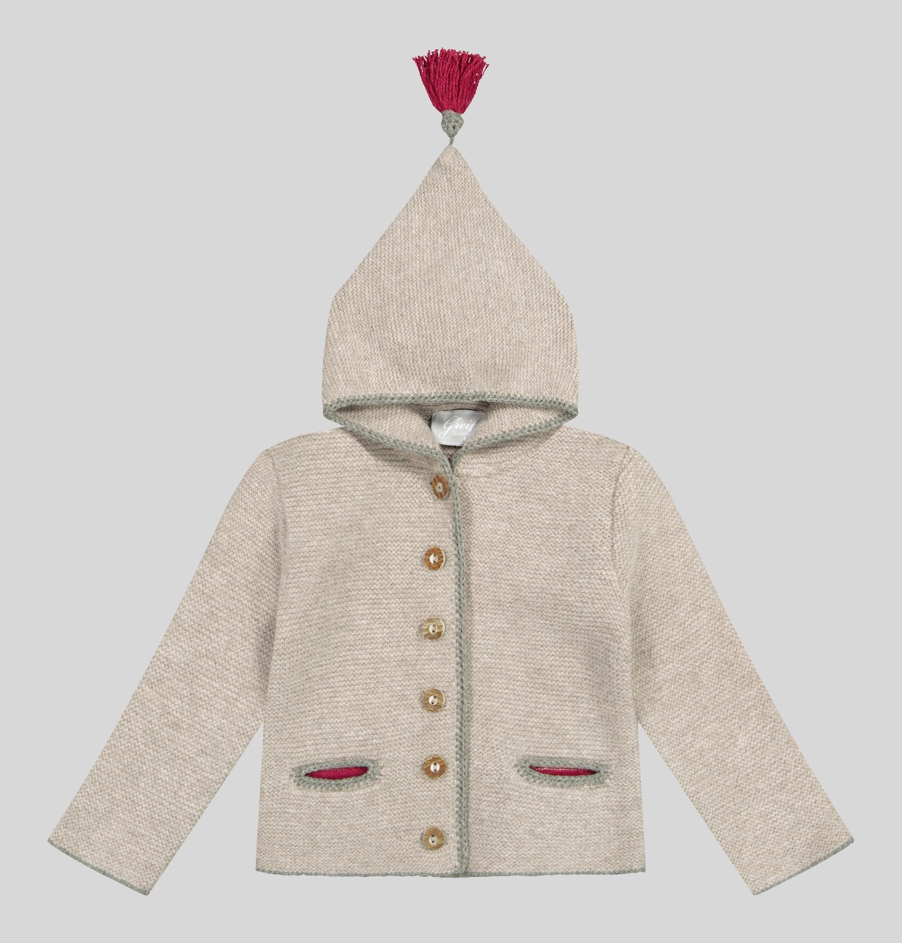Kinder Kapuzenstrickjacke Leni, cobble/flechte/rubin