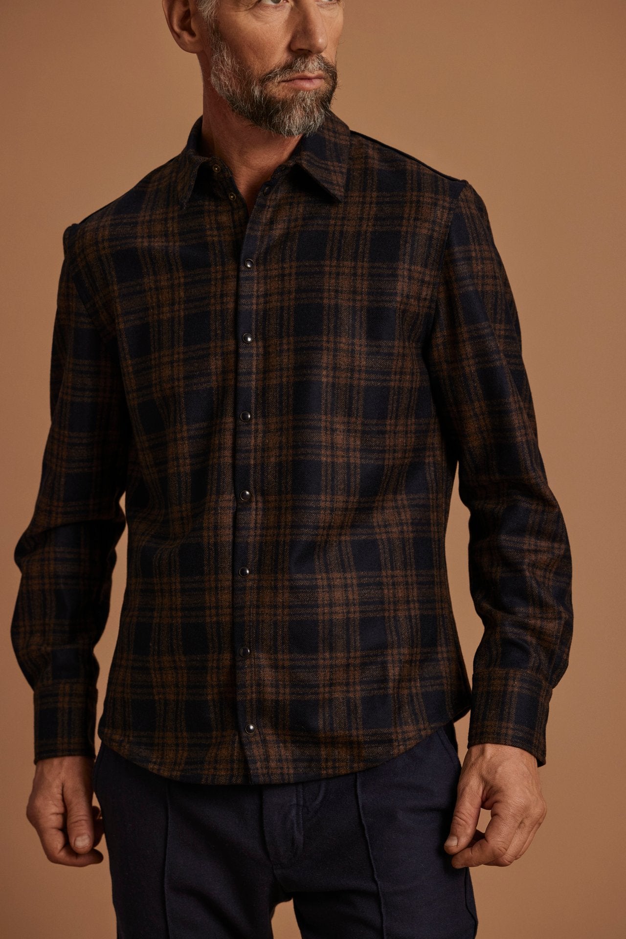 Flanellhemd Felix, braun/dkl.blau