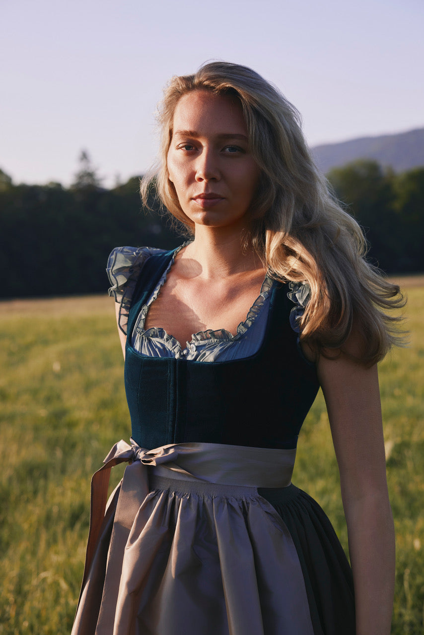 Samt-Dirndl Coco petrol/taupe  Bild 1